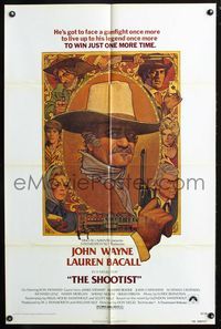 7d828 SHOOTIST 1sh '76 best Richard Amsel artwork of cowboy John Wayne & cast montage!