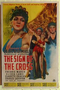 7d830 SIGN OF THE CROSS style A 1sh R44 Cecil B. DeMille directed, Fredric March, Elissa Landi!