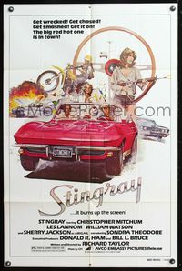 7d864 STINGRAY 1sh '78 cool art of Chevy Corvette car chase by John Solie!