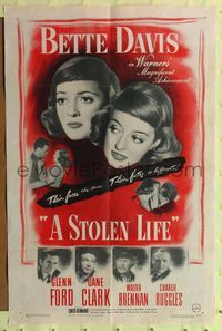 7d865 STOLEN LIFE 1sh '46 Bette Davis as twins with different fates, Glenn Ford!