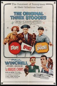 7d867 STOP LOOK & LAUGH 1sh '60 Three Stooges, Larry, Moe & Curly + chimpanzees & dummy!