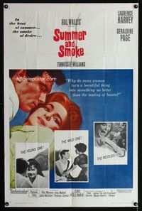 7d877 SUMMER & SMOKE 1sh '61 close up of Laurence Harvey & Geraldine Page!