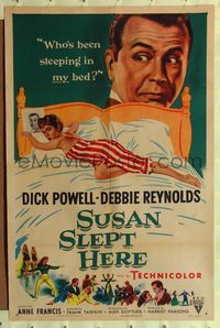 7d884 SUSAN SLEPT HERE style A 1sh '54 great artwork of sexy Debbie Reynolds & Dick Powell!