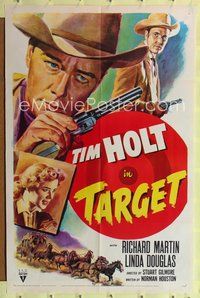 7d895 TARGET 1sh '52 cool artwork of Tim Holt with revolover, cowboy western!