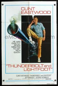 7d913 THUNDERBOLT & LIGHTFOOT style C 1sh '74 artwork of Clint Eastwood with HUGE gun by McGinnis!