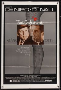 7d940 TRUE CONFESSIONS 1sh '81 priest Robert De Niro, detective Robert Duvall & sexy leg!
