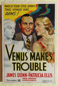 7d955 VENUS MAKES TROUBLE 1sh '37 stone litho of James Dunn, Patricia Ellis & living Venus de Milo!