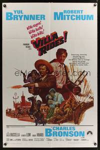 7d957 VILLA RIDES 1sh '68 art of Yul Brynner as Pancho & Robert Mitchum, Sam Peckinpah