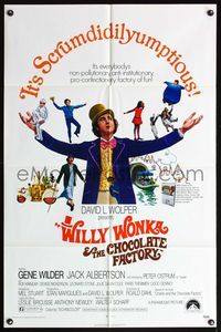 7d982 WILLY WONKA & THE CHOCOLATE FACTORY 1sh '71 Gene Wilder, it's scrumdidilyumptious!