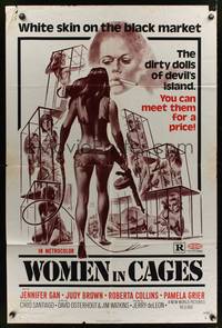 7d987 WOMEN IN CAGES 1sh '71 Joe Smith art of sexy girls behind bars, Pam Grier!