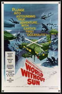 7d991 WORLD WITHOUT SUN 1sh '65 Le Monde sans Soleil, Jacques-Yves Cousteau's oceanauts!