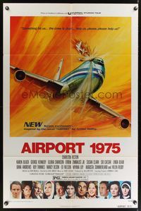 7e018 AIRPORT 1975 1sh '74 Charlton Heston, Karen Black, G. Akimoto aviation accident art!