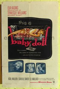 7e041 BABY DOLL 1sh '57 Elia Kazan, classic image of sexy troubled teen Carroll Baker!