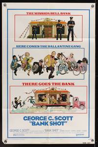7e049 BANK SHOT style B 1sh '74 wacky art of George C. Scott taking the whole bank!