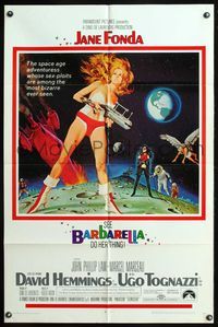 7e050 BARBARELLA 1sh '68 sexiest sci-fi art of Jane Fonda by Robert McGinnis, Roger Vadim