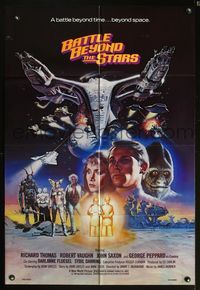 7e053 BATTLE BEYOND THE STARS 1sh '80 Richard Thomas, Robert Vaughn, Gary Meyer sci-fi art!