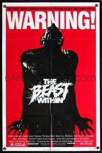 7e058 BEAST WITHIN 1sh '82 Philippe Mora, graphic and violent horror, WARNING!, great art design!