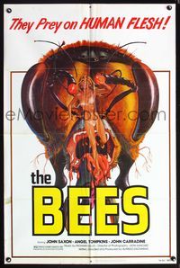7e062 BEES 1sh '78 John Saxon, Angel Tompkins, giant killer bee & sexy girl artwork by Kollar!