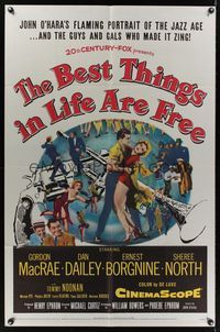 7e067 BEST THINGS IN LIFE ARE FREE 1sh '56 Michael Curtiz, Gordon MacRae, art of gun & trumpet!