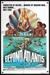7e069 BEYOND ATLANTIS 1sh '73 great art of super sexy girl in clam with fish-eyed natives!