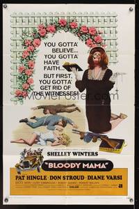 7e087 BLOODY MAMA int'l 1sh '70 Roger Corman, AIP, crazy Shelley Winters w/Bible and tommy gun!