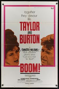 7e097 BOOM 1sh '68 Elizabeth Taylor & Richard Burton, Tennessee Williams drama!