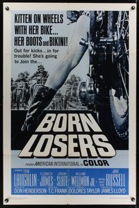 7e099 BORN LOSERS 1sh '67 Tom Laughlin directs and stars as Billy Jack, sexy motorcycle image!