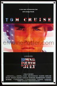 7e101 BORN ON THE FOURTH OF JULY DS 1sh '89 Oliver Stone, great patriotic image of Tom Cruise!