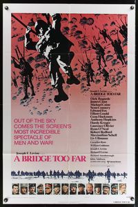 7e114 BRIDGE TOO FAR style B 1sh '77 Michael Caine, Connery, cool art of hundreds of paratroopers!