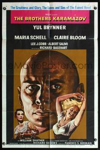 7e124 BROTHERS KARAMAZOV 1sh '58 huge headshot of Yul Brynner, sexy Maria Schell & Claire Bloom!