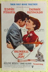 7e131 BUNDLE OF JOY 1sh '57 romantic super close up of Debbie Reynolds & Eddie Fisher!
