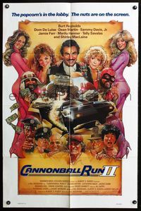 7e139 CANNONBALL RUN II 1sh '84 great Drew Struzan art of Burt Reynolds, Dean Martin & sexy girls!