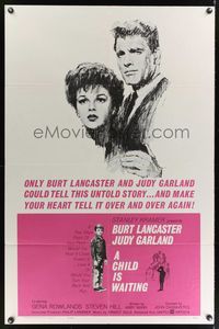 7e147 CHILD IS WAITING 1sh '63 Howard Terpning art of Burt Lancaster & Judy Garland!