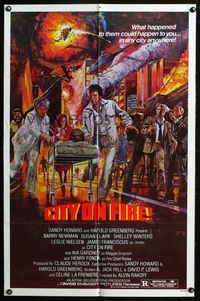 7e155 CITY ON FIRE 1sh '79 Alvin Rakoff, Ava Gardner, Henry Fonda, cool John Solie fiery art!