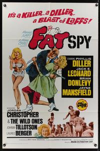 7e247 FAT SPY 1sh '66 artwork of Phyllis Diller & super sexy Jayne Mansfield!
