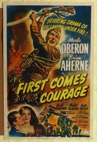 7e257 FIRST COMES COURAGE style B 1sh '43 Merle Oberon, Brian Aherne, directed by Dorothy Arzner!