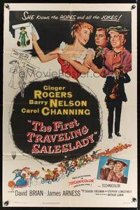 7e259 FIRST TRAVELING SALESLADY 1sh '56 Ginger Rogers sells barbed-wire in Texas!