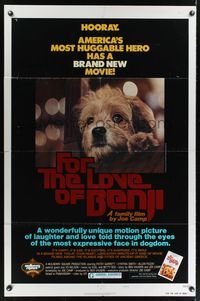 7e266 FOR THE LOVE OF BENJI style B 1sh '77 Joe Camp directed, loveable dog!