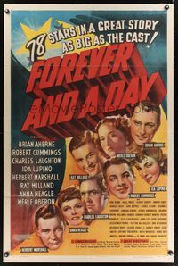 7e269 FOREVER & A DAY style A 1sh '43 Merle Oberon, Charles Laughton, Ida Lupino & 75 others!