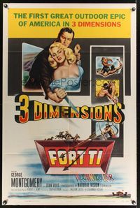 7e270 FORT TI 1sh '53 Fort Ticonderoga, cool 3-D art of George Montgomery & girl fighting!