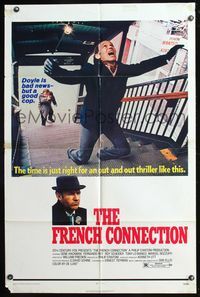 7e273 FRENCH CONNECTION 1sh '71 Gene Hackman in movie chase climax, directed by William Friedkin!