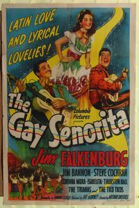 7e285 GAY SENORITA 1sh '45 great image of sexy Jinx Falkenburg, Latin love & lyrical lovelies!