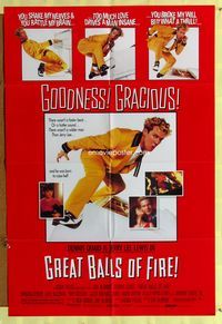 7e302 GREAT BALLS OF FIRE DS 1sh '89 Dennis Quaid as rock 'n' roll star Jerry Lee Lewis!
