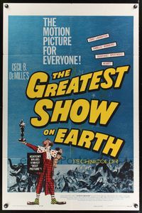7e309 GREATEST SHOW ON EARTH 1sh R60 Cecil B. DeMille circus classic,Charlton Heston, Stewart!