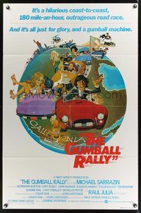 7e312 GUMBALL RALLY style A 1sh '76 Michael Sarrazin, wacky art of car racing around the world!