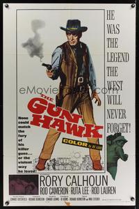 7e314 GUN HAWK 1sh '63 cool art of cowboy Rory Calhoun with smoking gun!