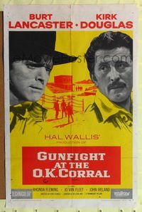 7e316 GUNFIGHT AT THE O.K. CORRAL 1sh '57 Burt Lancaster, Kirk Douglas, directed by John Sturges!