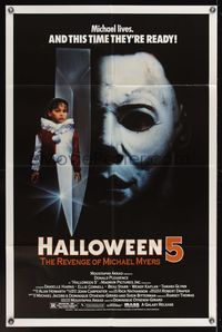 7e321 HALLOWEEN 5 1sh '89 The Revenge of Michael Myers, cool horror image!