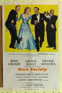 7e358 HIGH SOCIETY 1sh '56 Frank Sinatra, Bing Crosby, Grace Kelly & Louis Armstrong!