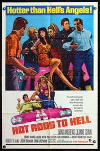 7e374 HOT RODS TO HELL 1sh '67 Dana Andrews, Jeanne Crain, Hotter than Hell's Angels!